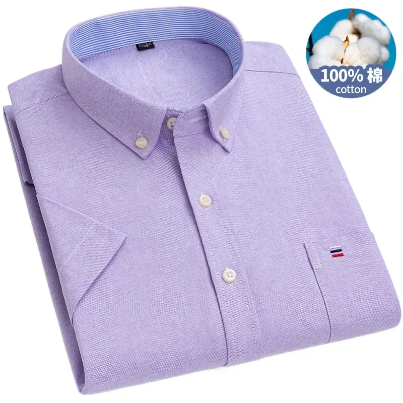 

7XL 6XL 5XL Summer New Short Sleeve Shirts for Men Causal 100% Cotton Leisure Design Plaid Stripe Solid Classic Male Dress Shirt