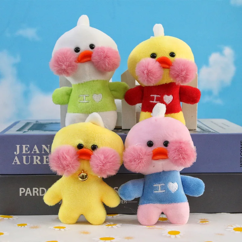 도매 20 개/몫 4 인치 귀여운 동물 오리 플러시 장난감 키 체인 Kawaii 노란색 오리 열쇠 고리 작은 펜던트 장식 장난감 선물