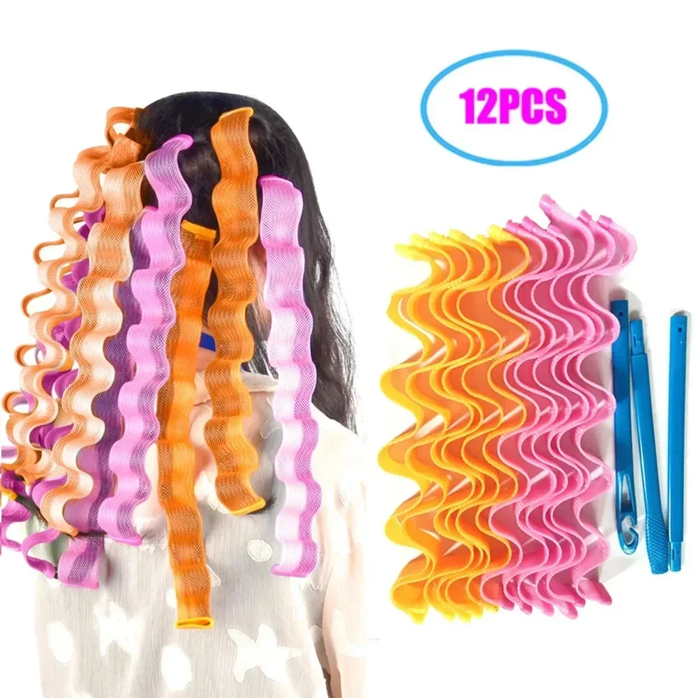 12Pcs Magic Hair Curler Set Heatless Hair Rollers Wave Formers Hairstyle Roller Sticks Curling Styling Tools for Girls