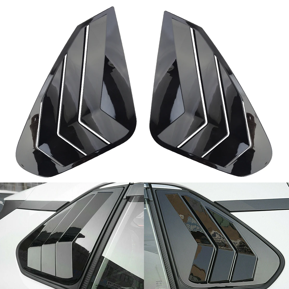 

Car Rear Right & Left Side Window Scoop Louver Cover Trim Shutter Vent Frame ABS Fit for Toyota RAV4 2019 2020 2021 Gloss Black