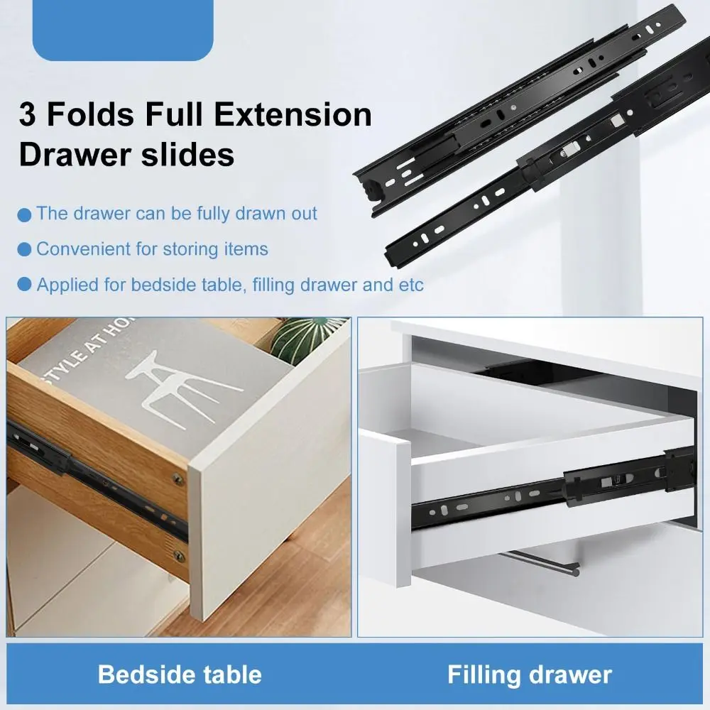 Black Drawer Slides Heavy Duty Easy Installation Ball Bearing Drawer Rails Steel Smooth Operation Side Mount Runners Kitchen