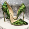 Sexy Side Empty Lady Snake Patted High Heels 8-12cm Fashion Rivet Shoes For Women's Gladiator Green Stiletto Pumps Size 35-45 2