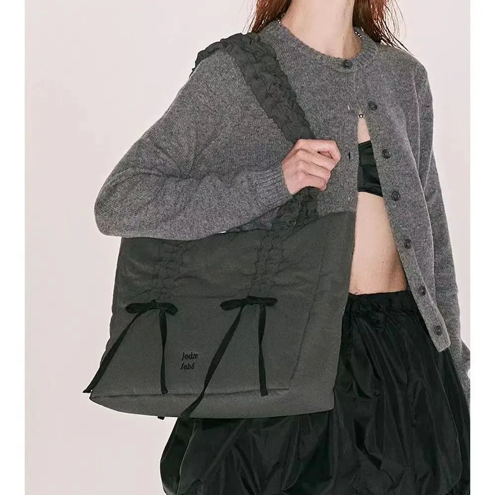 JEDREFEB5 Korean niche trendy pleated bow handbag for women's one shoulder diagonal cross bag