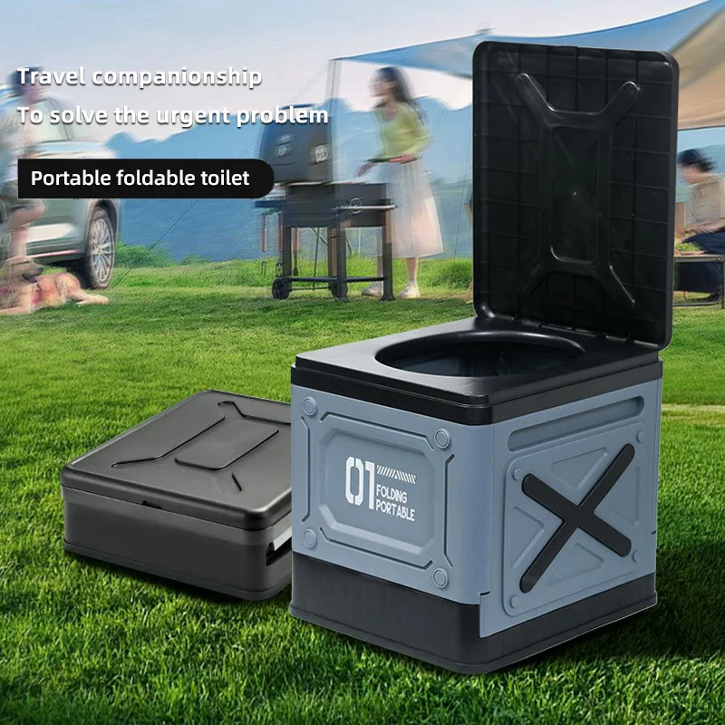Portable Toilet Outdoor Toilet Portable Outdoor Camping Folding Toilet Strong Bearing Reusable Trash Can for Tour Emergency Self-driving Travel