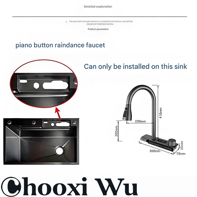 CHOOXIWU-อ่างล้างจานชามสแตนเลสเดี่ยวขนาดใหญ่พร้อมก๊อกน้ำ-จอแสดงผลดิจิตอลน้ำตกฝนตกระบบ5ฟังก์ชั่นอ่างล้างจาน 5