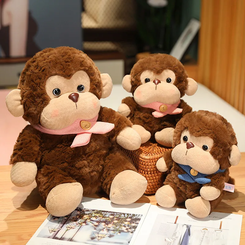 Cute Cartoon Brown Monkey Doll With Scarf Plush Toys Soft Stuffed Animal Kawaii Fluffly Cushion Babys Accompany Pillow Kids Gift 20cm cute kawaii cat with bow plush dolls toys gift stuffed soft doll cushion sofa pillow kawaii plush stuffed animals plush