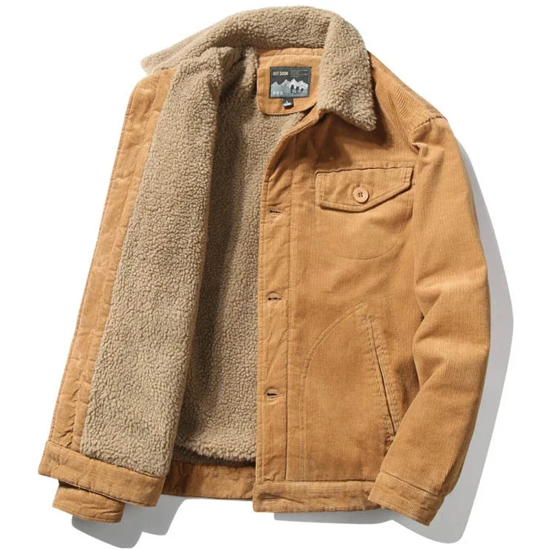 Fashion Winter New Men's Corduroy Plush Jacket Casual Jacket Trend Men's Clothing Men Outwear