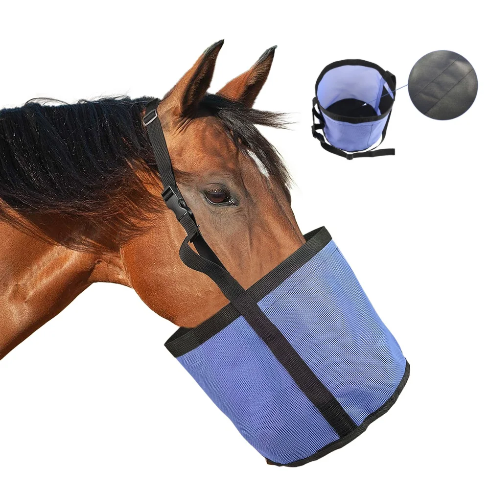 Horse Feed Bag Waterproof Bottom Breathable Mesh Muzzle Bag with Strap