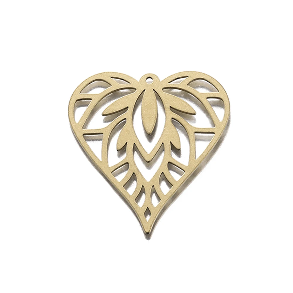 

6Pcs Raw Brass Heart Pendant Charms,Hollow Out Leaf Love Heart Charm For Diy Earrings Findings Necklace Jewelry Making Supplies