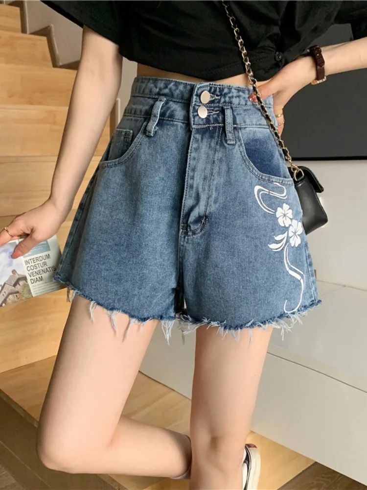 Jeans Shorts Women Blue Denim Shorts 2024 Summer New Loose Wide Leg A-line Super Shorts Hot Pants