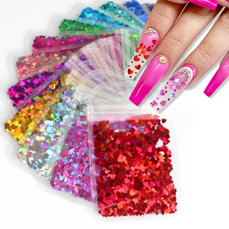 Holographic Sweet Love Heart Nail Glitter Flakes Shining Sequin For Nail Art Paillette Manicure 3D DIY Art Decorations nail glitter nail decoration nail decorations nail flakes