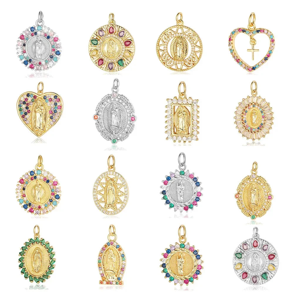 3pcs/Lot Religious Our Lady Brass Cubic Zirconia Jewelry Pendant Wholesale Heart Cross Mother Day CZ Charms Necklace Earring