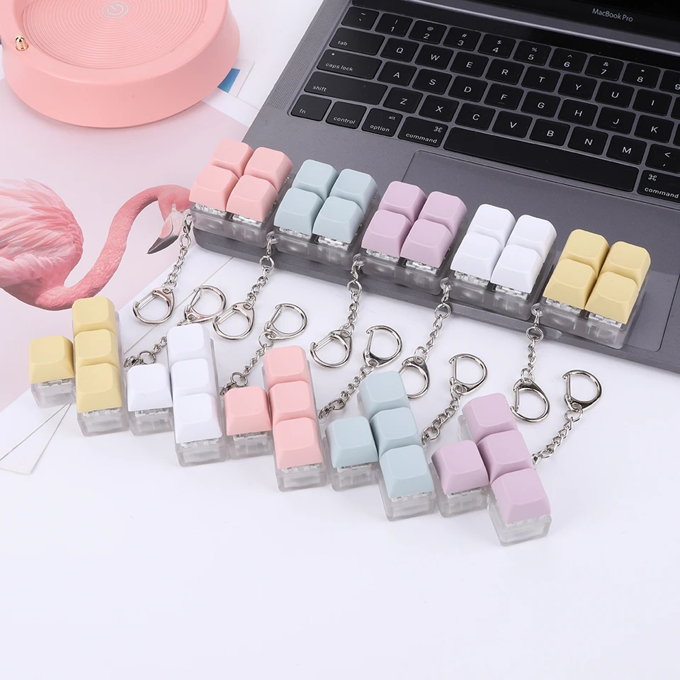 LED Keyboard Fidget Keychain with Click Buttons