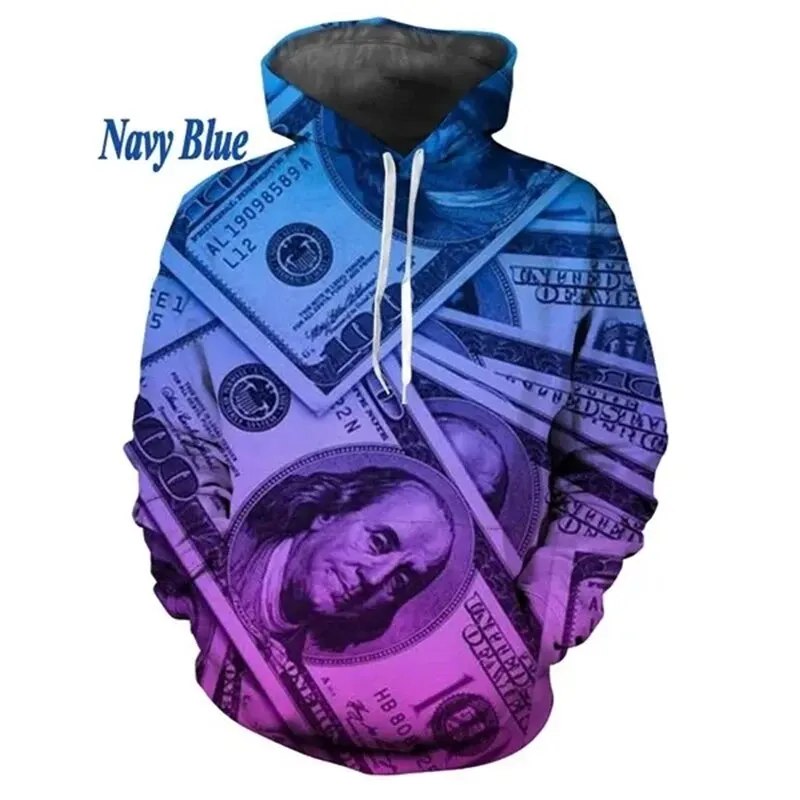 thumbnail image 1 of Sudadera con capucha con estampado 3D de dólar divertido para hombre y mujer, sudadera con capucha gráfica informal personalizada, sudadera holgada de gran tamaño para hombre, 1 of 5