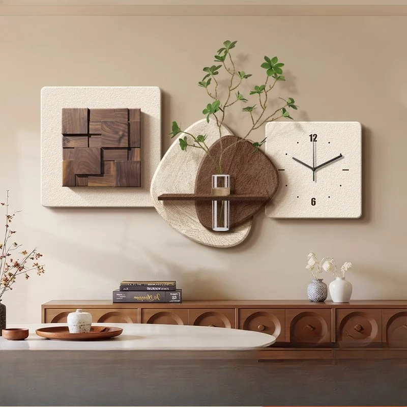 Luxury Hydroponic Green Plant Wall Art Vintage Stone Clock Painting Dining Room Living Room Mid Century Modern Home Decoration