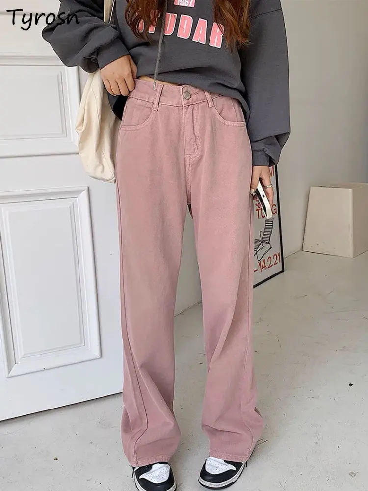 

Literary Women Jeans Straight Loose Design Streetwear Sweet Retro Empire Spring Casual Korean Style Denim Trousers Ladies Chic