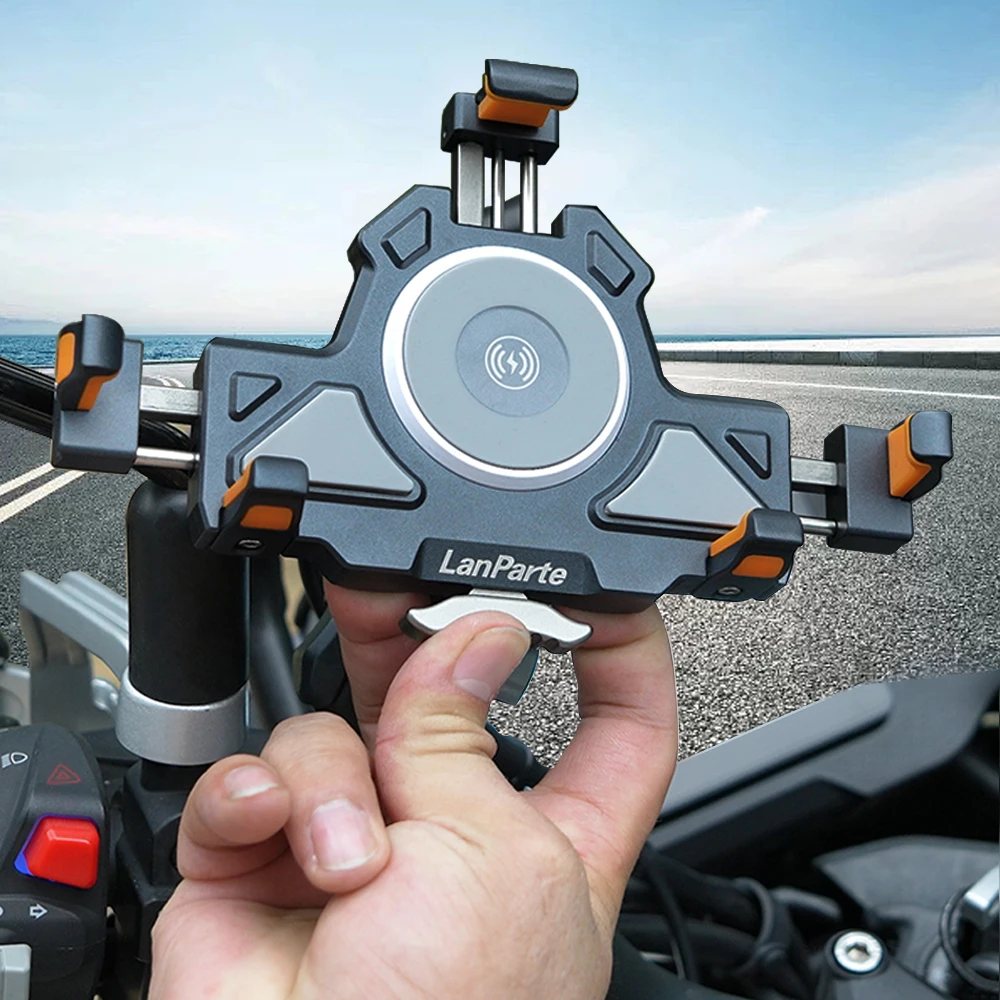 Lanparte Adjustable Metal Wireless Charing Handlebar Motorcycle Phone Holder Mount
