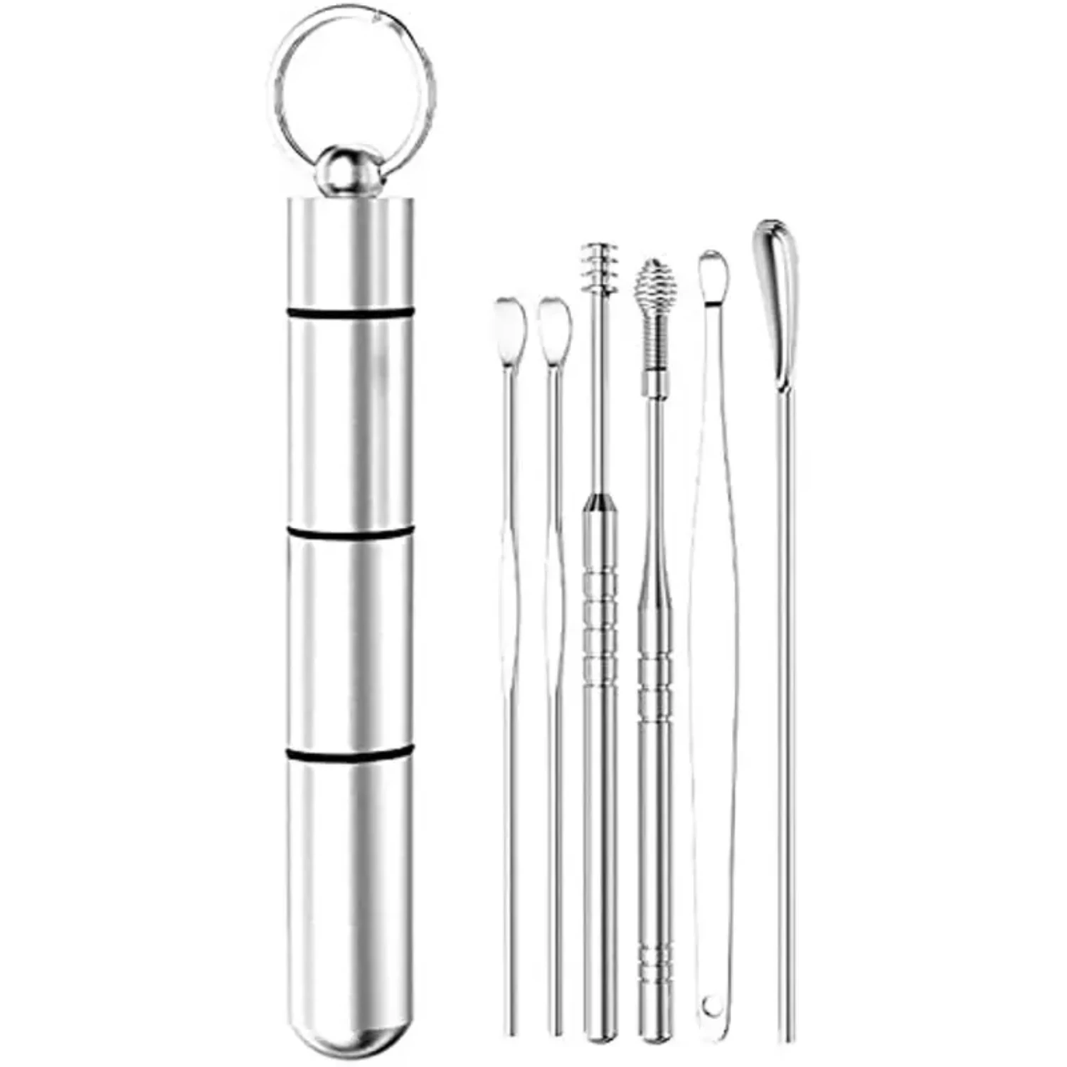Complete Reusable Spiral Curette Kit Spoon Ear Pick Cleaning Set Efficient Ear Wax Remover Cleaner 6-in-1 Wax Removal 6pcs