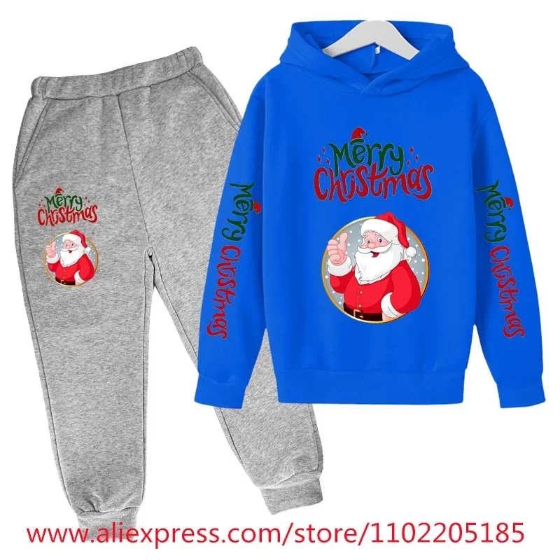 thumbnail image 1 of Christmas Hoodie Set Kids Clothes Girls Hooded Tracksuit Boys Santa Claus Sweatshirt 2pcs Children Stranger Things Clothing, 1 of 5