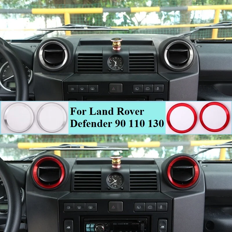 

Aluminum Alloy Silver/Red Car Inner Center Console Air Vent Outlet Cover Ring For Land Rover Defender 90 110 130 2004 - 2016
