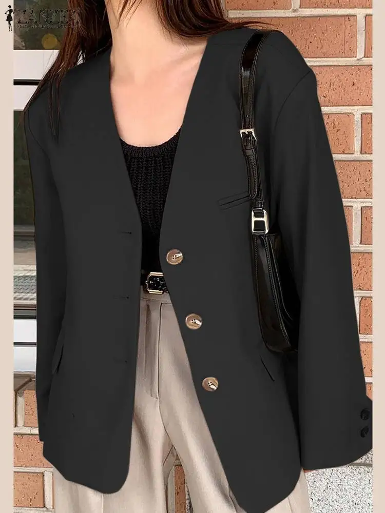 

ZANZEA 2023 Elegant Women Blazer OL Style Long Sleeve Autumn Fashion Sexy V Neck Casual Solid Color Coats Female Coat Streetwear