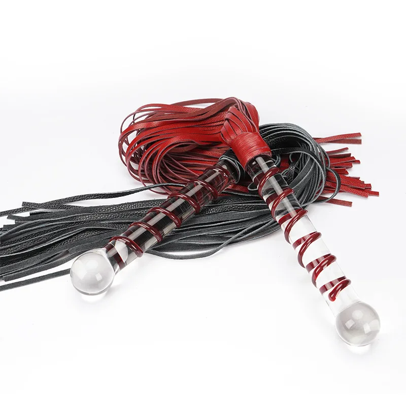 64CM Equestrian Horse Whip with Glass Handle PU Leather Riding Crop Whips for Horse Training