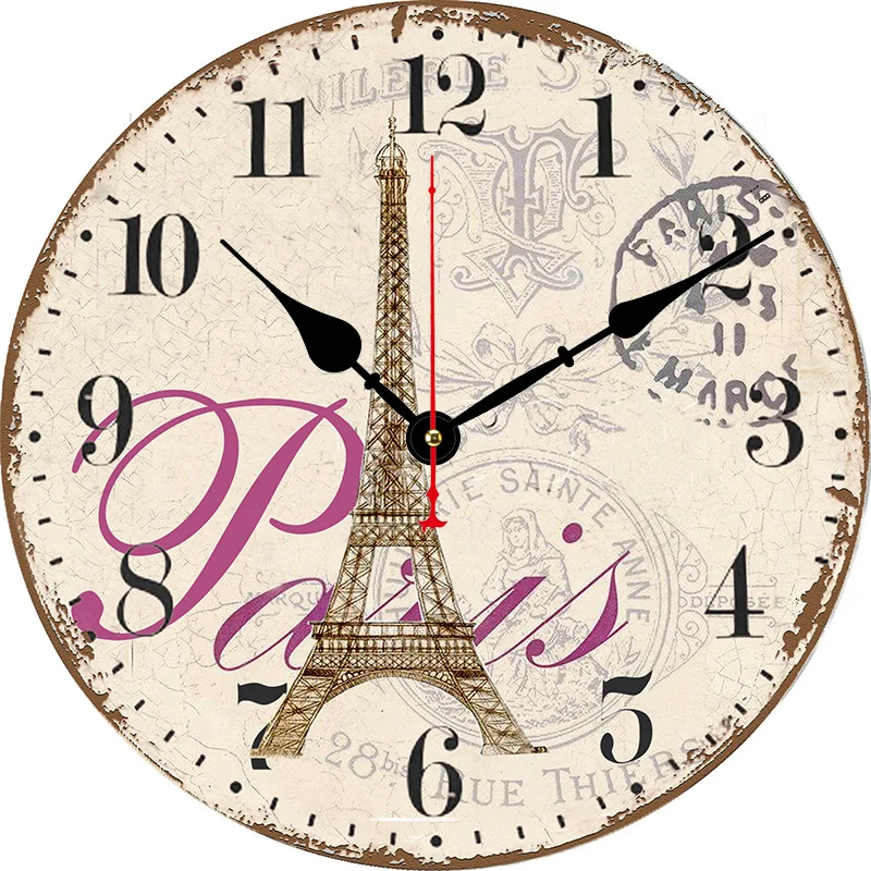 Large Retro Paris Eiffel Tower Round Wall Clock hlc293633r  