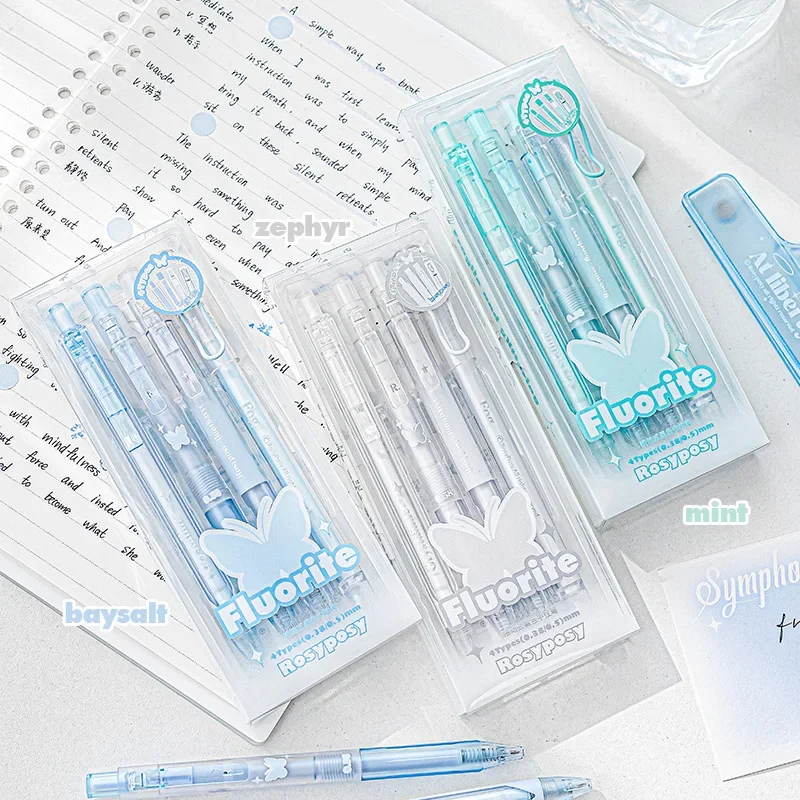 4pcs/box Simplicity Gel Pen Fashion Blue White Solid Color Stationery Pen 0.38/0.5mm Black Ink Gel Pen Writing Supplies Student 5