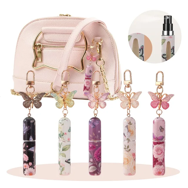 5PCS Refillable Perfume Bottle 5ML Travel Size Portable Butterfly Keychain Set, Cute Perfume Atomizer Gift for Women Girls