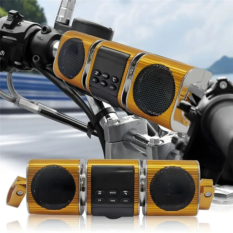 N61R-12V 오토바이 스피커(내장 앰프 포함) 무선 USB 및 AUX 입력 FM 라디오 오프로드 바이크용 금속 MP3 플레이어