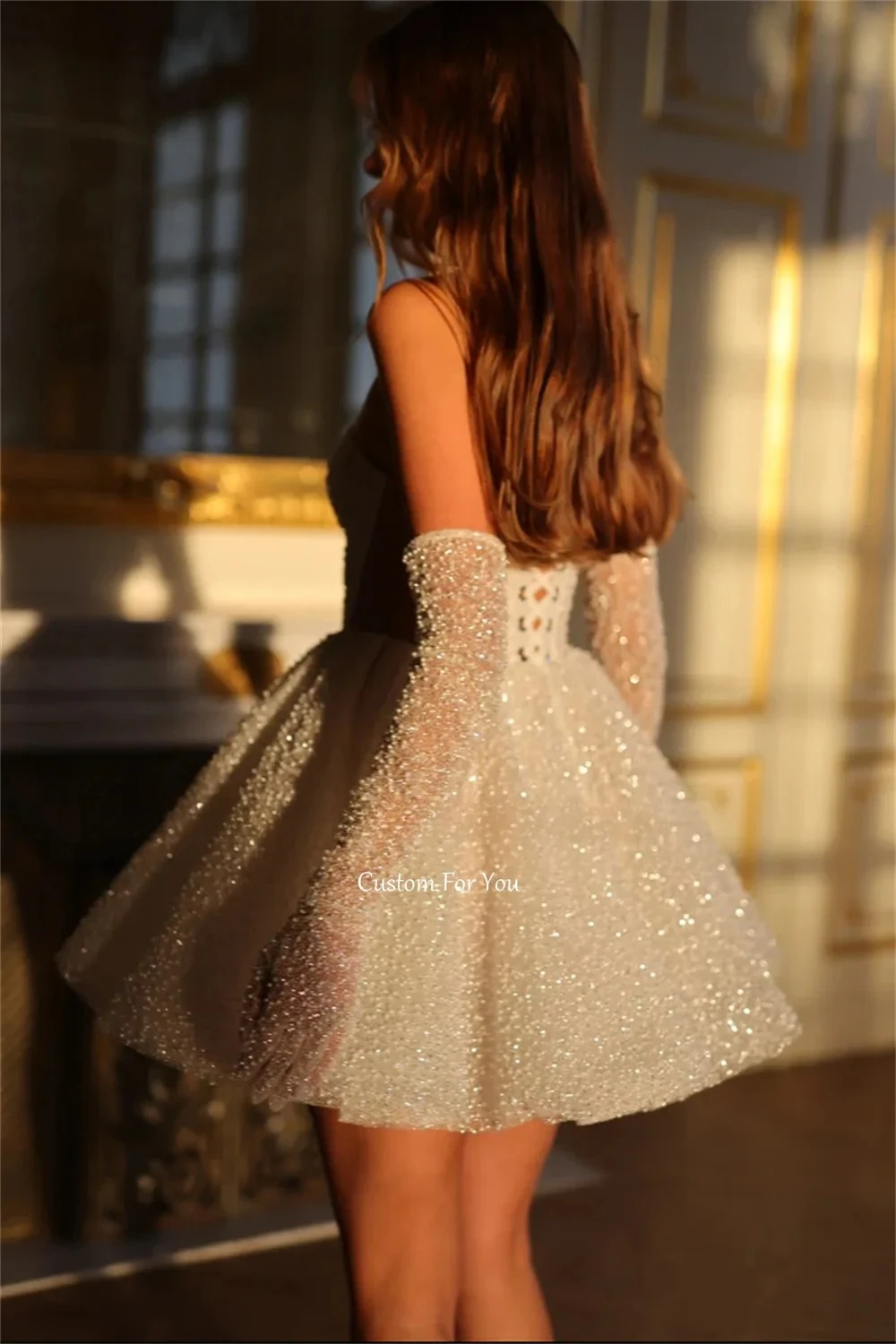green emerald velvet dress Cute White Tulle Party Dress with Gold Applique, Prom Dresses, Short P –  Cutedressy main image 1