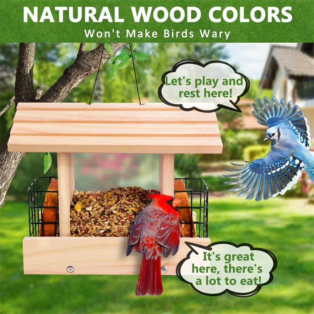 5.5LB Wooden Bird Automatic Feeder Food Feeding Tool Hanging Outdoor Birds Feeder Large Feeding House Large Bird Food Container