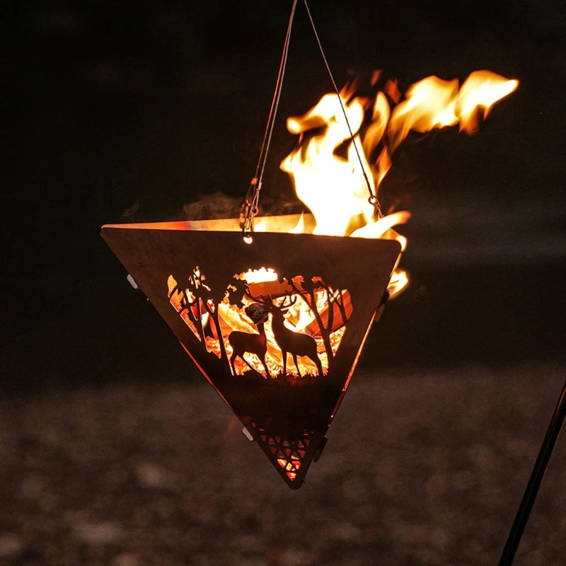 Camping Fire Pit Triangle Hanging Fire Pit Furnace Bonfire Campfire Pit Camping Firewood Burner Stove Stand Frame