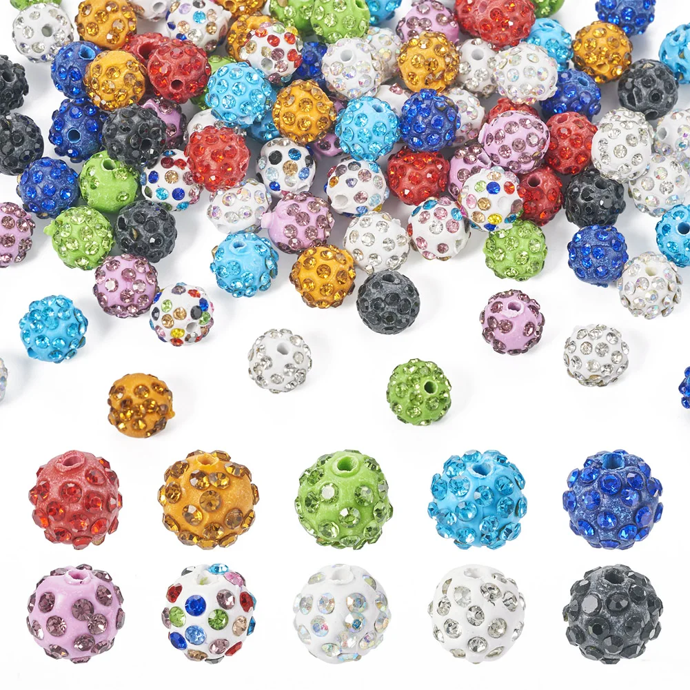 

Pandahall Crystal Rhinestone Pave Disco Ball Beads 100Pcs Polymer Clay Loose Beads Charms Round for DIY Jewelry Making Bracelet