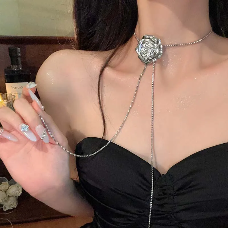 Collana Girocollo Con Rosa Di Cristallo Boho | Gioiello Floreale Vintage Con Rosa Dorata | Catena Minimalista Regalo Per Donna