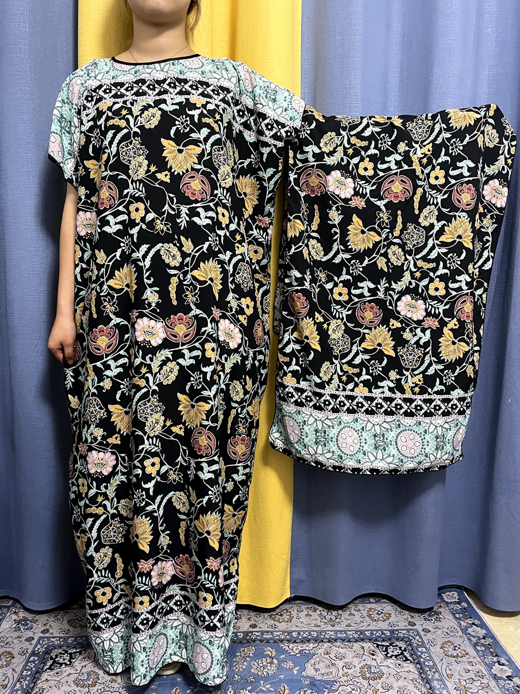 Abayas For Women 2023 Dubai Fashion Print Floral Rayon Farbic Loose Femme Robe African Nigeria Party Dresses With Headscarf
