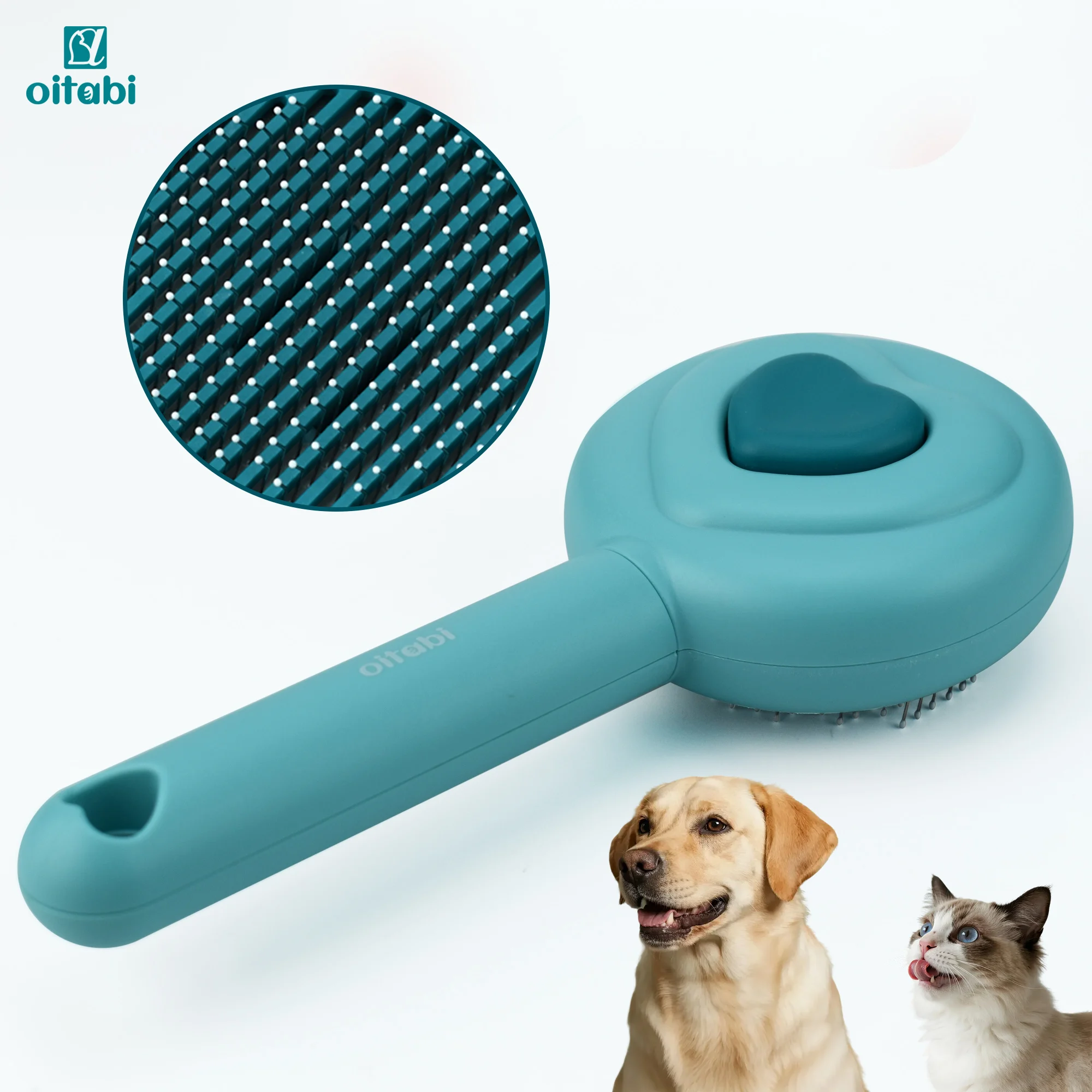Oitabi Cat Self Cleaning Slicker Brush, Pets Skin Friendly Grooming Brushes for Shedding Dogs Cats Hair Easy to Remove Undercoat 1