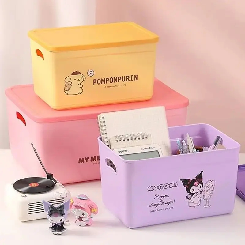 Sanrio Cartoon Kuromi Large Capacity Desktop Storage Box with Lid Dustproof Dormitory Organizing Household Cosmetics Storage Box