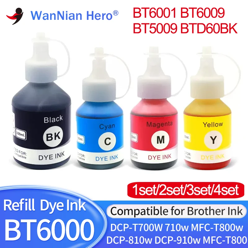 BT6000 BT6001 BT6009 BT5009 BTD60BK Refill Ink Dye Ink for Brother HL-T420w T425w T520w T720dw T725dw T820dw MFC-T920dw Printer