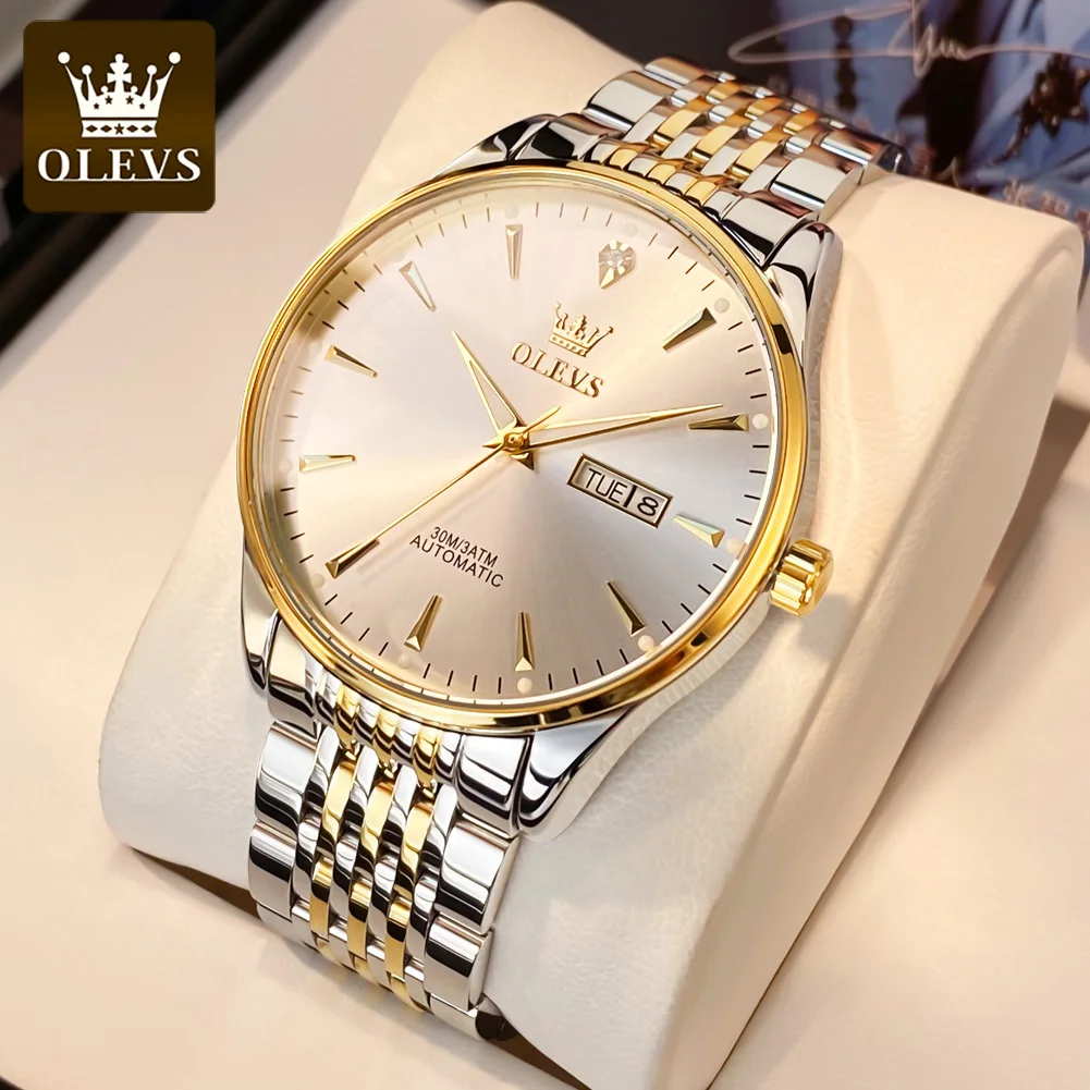

OLEVS Luxury Mechanical Watch for Men Stainless Steel Waterproof Luminous Automatic Date Business Mens Watches Relogio Masculino