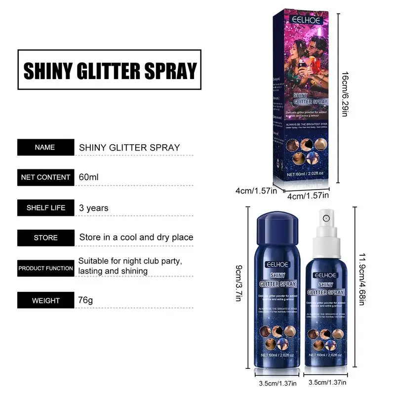 Shiny Glitter Spray Body Glitter Spray, Hair Glitter Spray Glitter Spray For Hair And Body Clothes Sparkle Spray For Prom Dresse 6