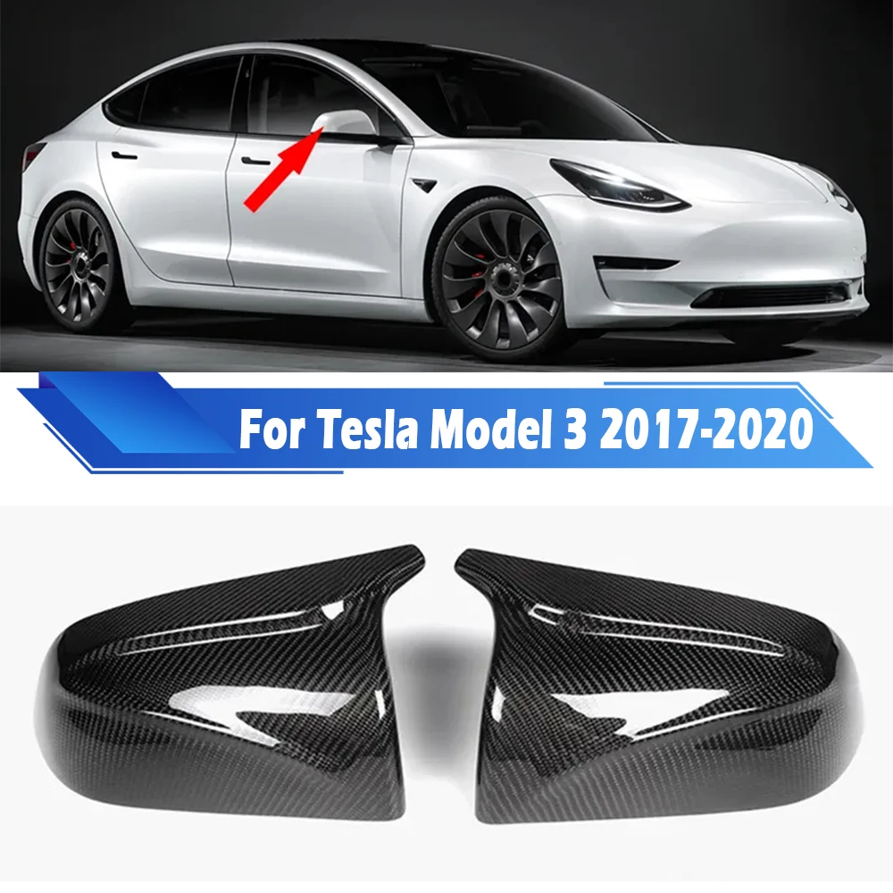 

Ox Horn Shape Rear View Side Mirror Cover Caps for Tesla Model 3 2017 2018 2019 2020 2021 Carbon Fiber Pattern Gloss Black