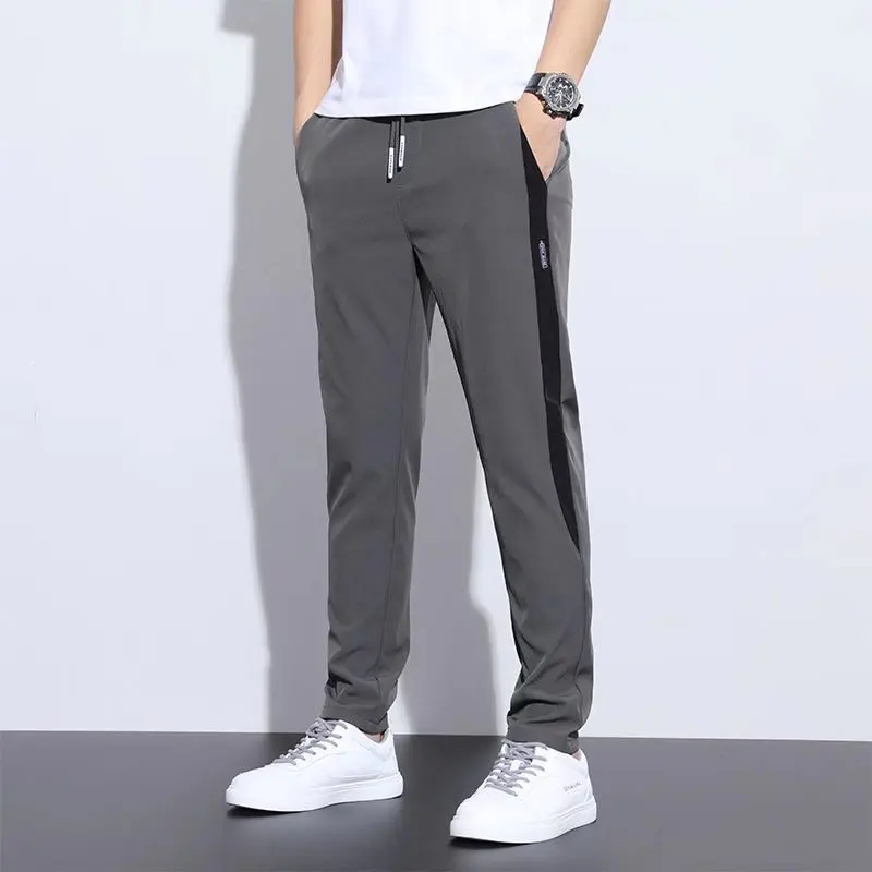 Casual Trousers Men Summer New Elastic Force Thin Style Ice Shreds Commerce Patchwork Slim Contrasting Colors All-match Pants
