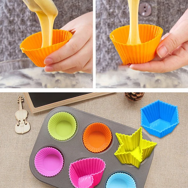 Relaxdays Moule à gâteaux, 6 Muffins, cupcake, en silicone antiadhésif  résistant chaleur Ø 7 cm, rouge