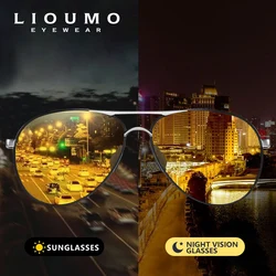 LIOUMO Top Quality Pilot Sunglasses Night Vision Photochromic Polarized Driving Glasses Men Women Luxury Design zonnebril heren