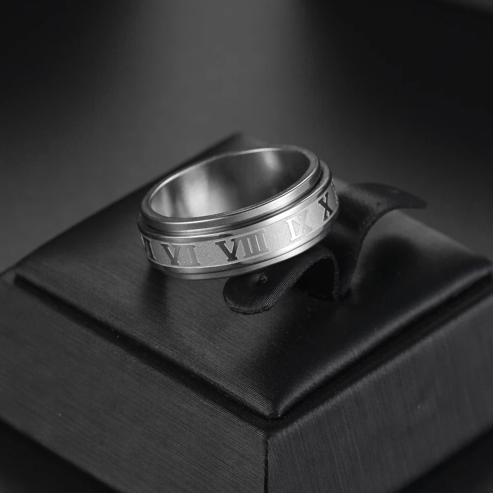 Bague Anti-Stress Vintage avec chiffres romains pour hommes