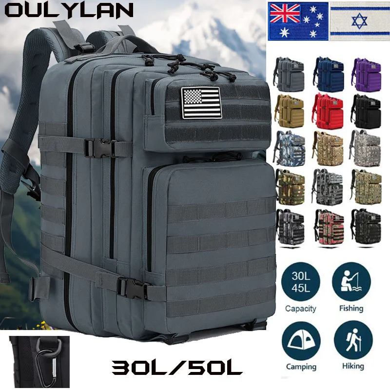 

30L 50L Tactical Backpack With Flag Patch Men Women Sports Trekking Hunting Nylon Backpack Travel Military Hiking Fishing Bag