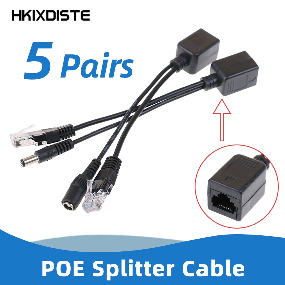 Hkixdiste Rj45 Iniettore Poe Splitter Kit Cavo Adattatore Potenza Passiva Su Ethernet 12-48V Rj45 Femmina A Rj45 Maschio + Spegnimento