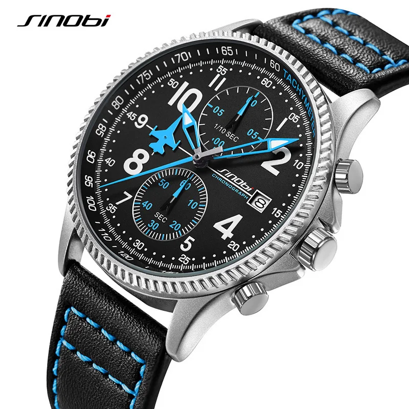 Men's SINOBI Creative Watches Design Airplane Chronograph Original Geneva Calender Man Quartz Wristwatches Top Sports Clock