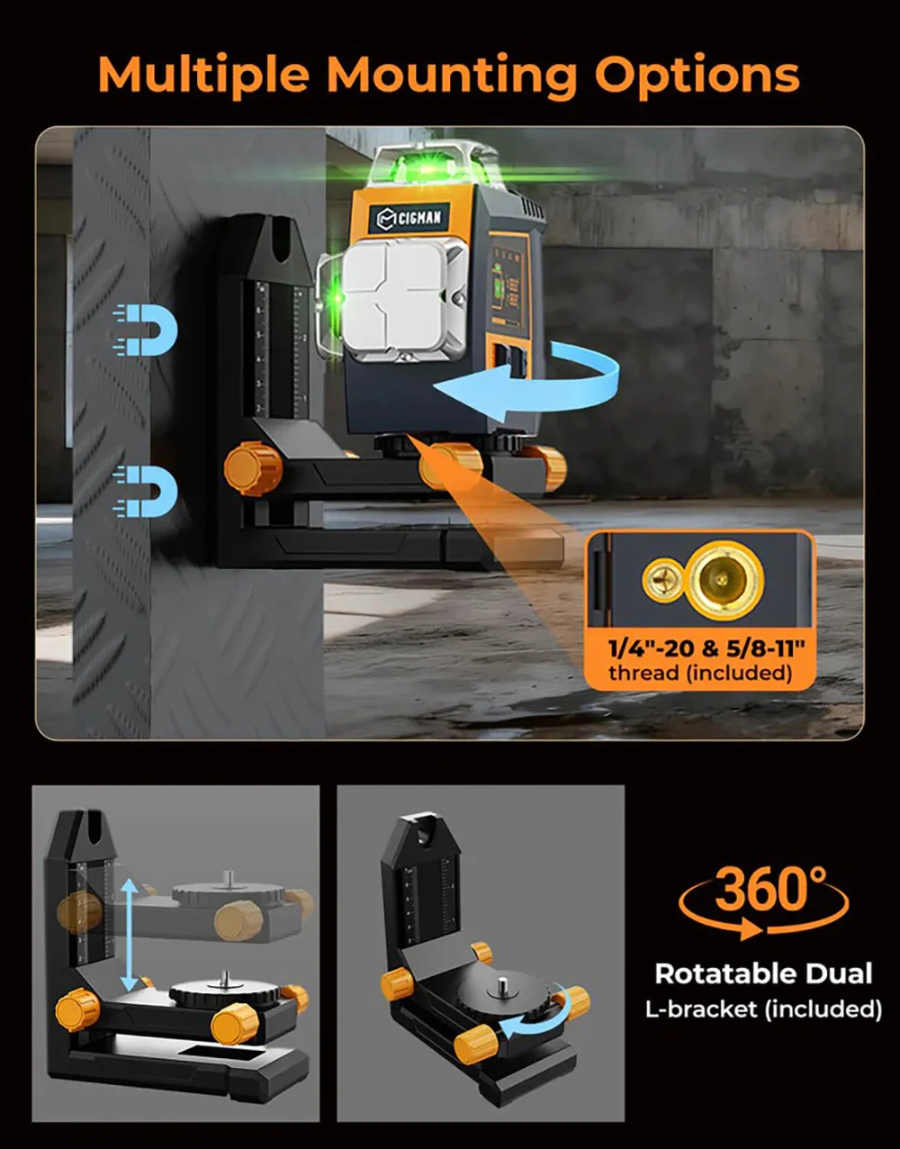 CIGMAN CM-S05 12-Linien-Lasernivelliergerät, Gestensteuerung, 3 × 360° ° Grüner Laser, ±3 ° Selbstnivellierend, LCD-Echtzeitanzeige, IP54 – Detail 13